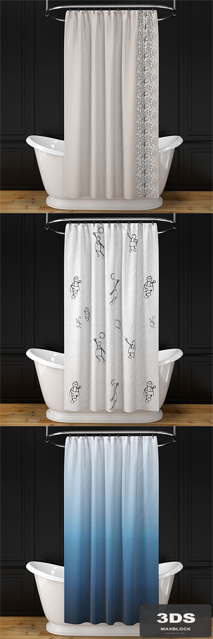 Alice bath + shower curtain + oval rail N2