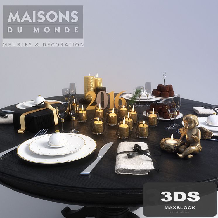 Wood table whith new year gold decor