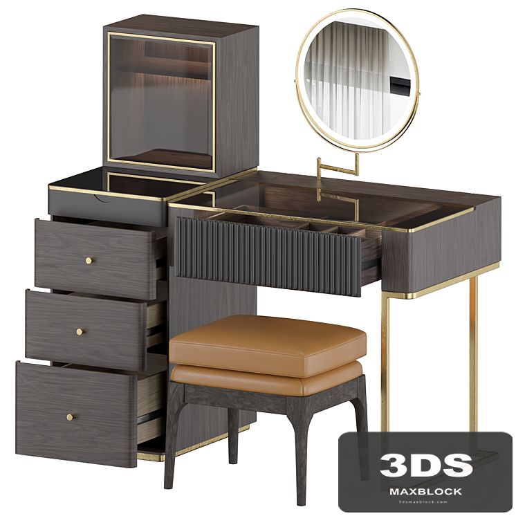 Wood Makeup Vanity Table Set with LED