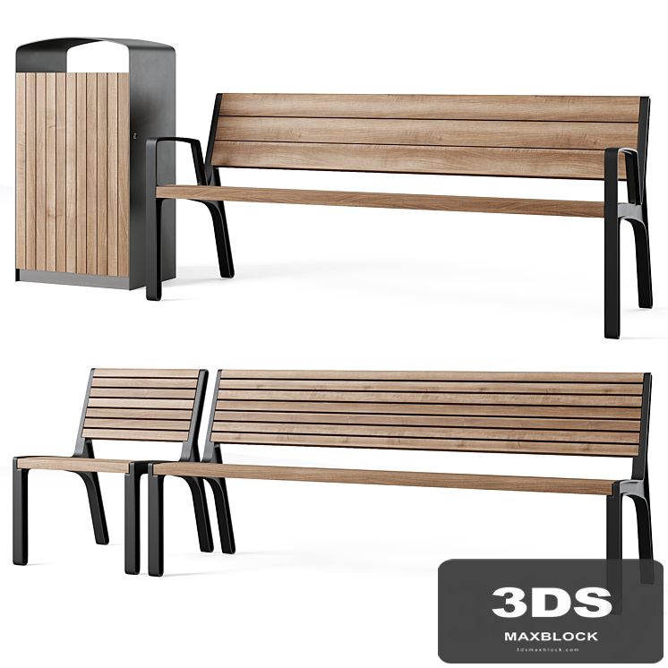 Miela park benches with litter bin Prax by mmcite