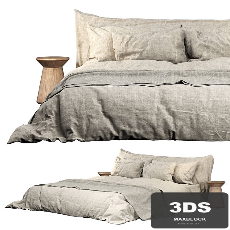 Neutral Colored Cozy Bed with Zara Home Linen Bedding 02