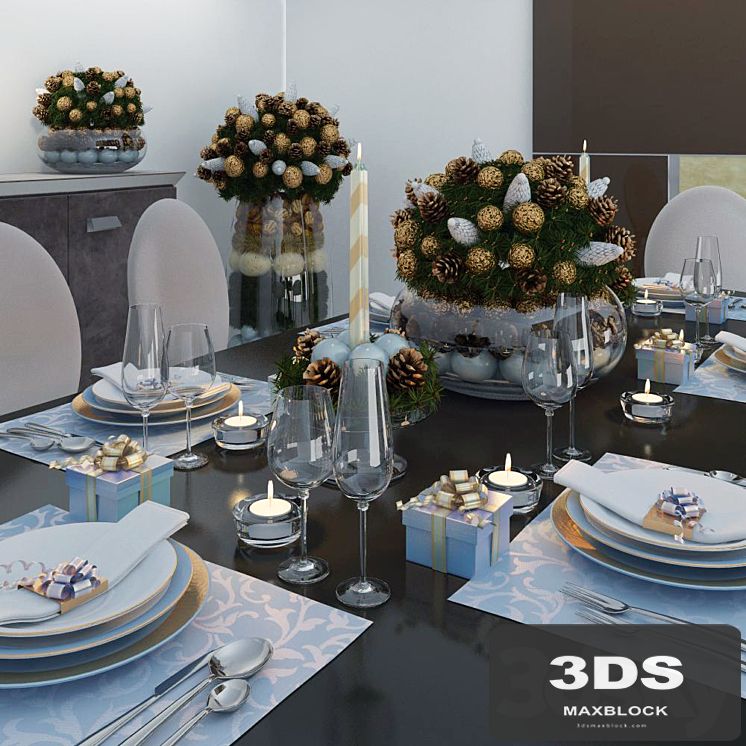 Christmas decorations and serving