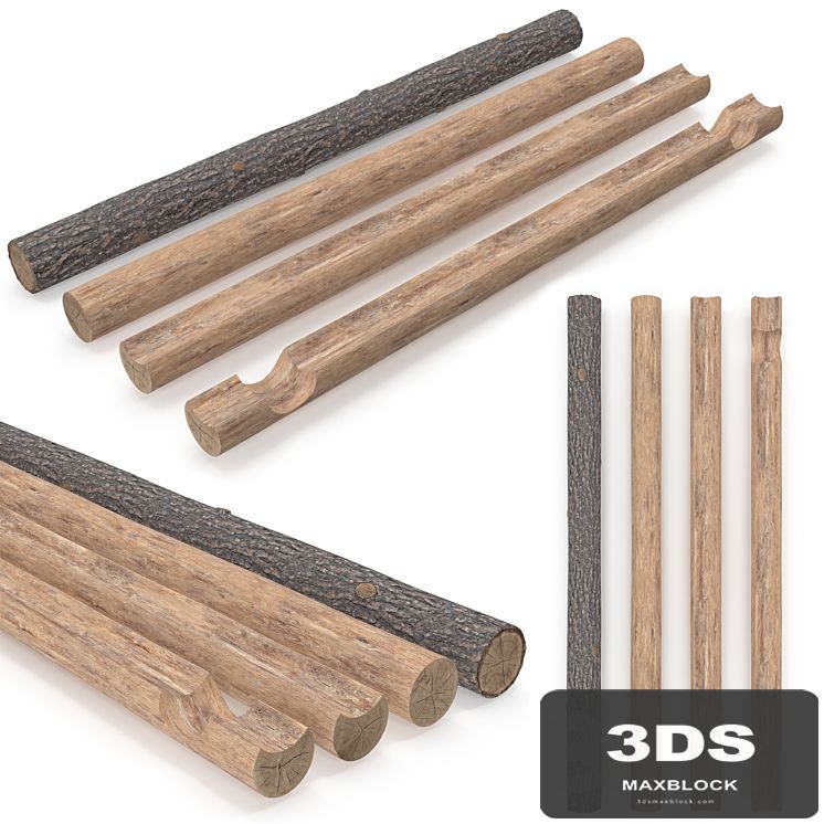 Logs, log house low-poly for vray and unreal engine