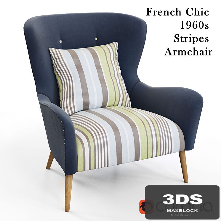 French Chic 1960s Stripes Armchair