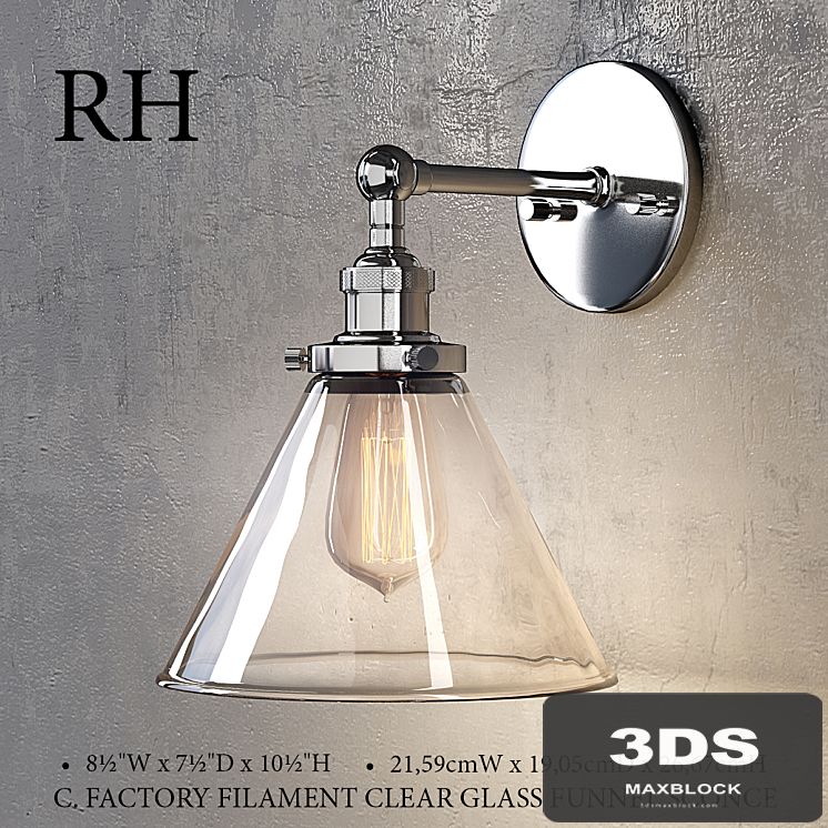 FACTORY FILAMENT CLEAR GLASS FUNNEL SCONCE