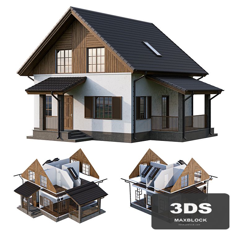 Two-storey country house with a porch and a terrace