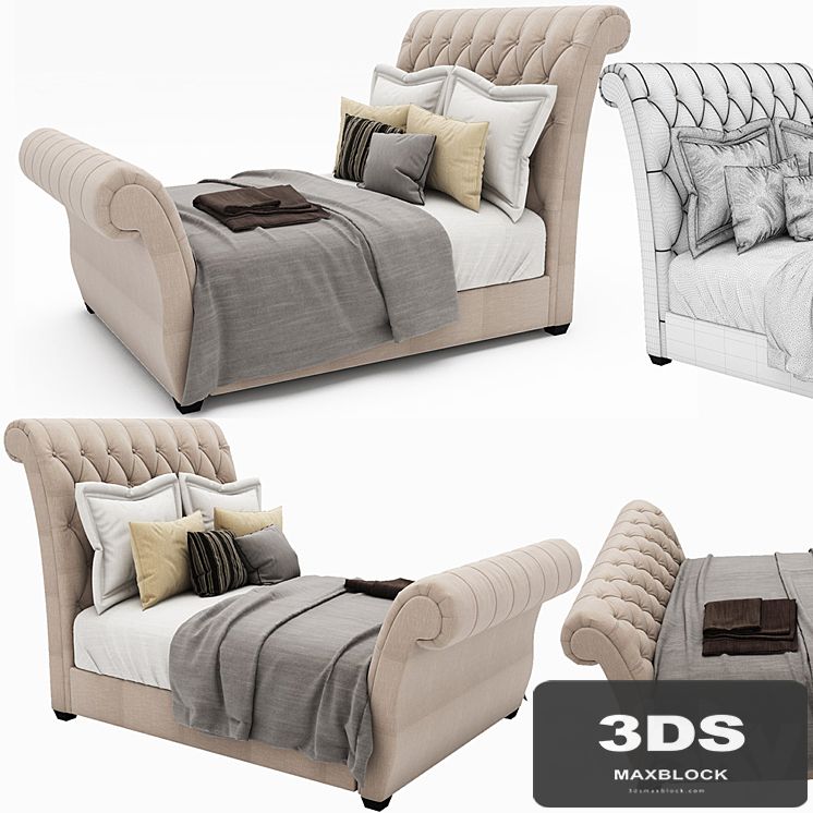 Waverly Taupe King Upholstered Sleigh Bed with Button Tufted Headboard