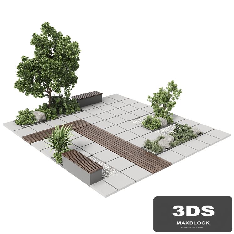 Urban Environment - Urban Furniture - Green Benches With plants 30 corona