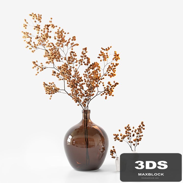 Dried flower branch in a large brown jar