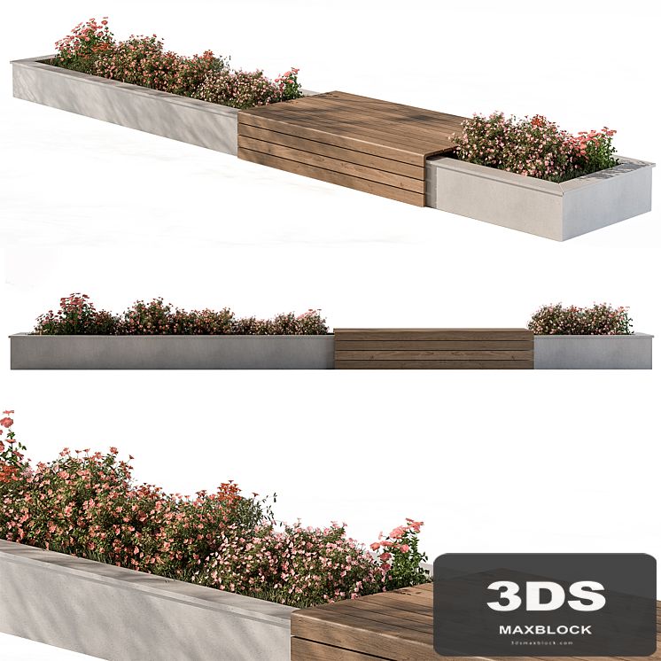 Urban Bench with Flowers Set 40