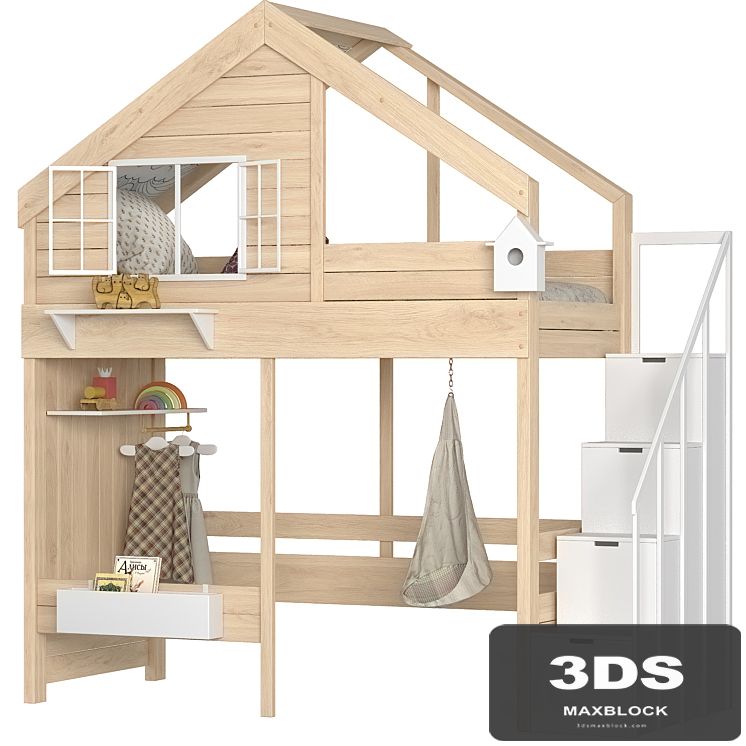 Children's loft bed Cozy Nest with a chest of drawers