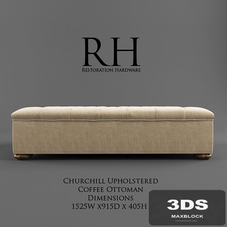 Restoration Hardware / Churchill Upholstered Coffee Ottoman