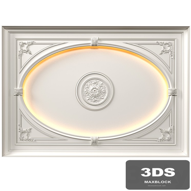 Coffered round illuminated ceiling in a classic style.Modern coffered illuminated ceiling