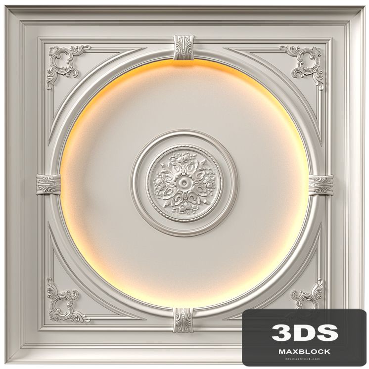 Coffered round illuminated ceiling in a classic style.Modern coffered illuminated ceiling Set
