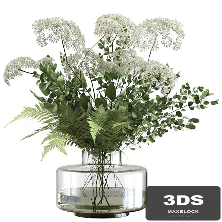 Bouquet of umbrella flowers with greenery and fern
