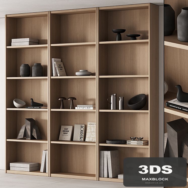 203 bookcase and rack 06 minimal wood with decor 01