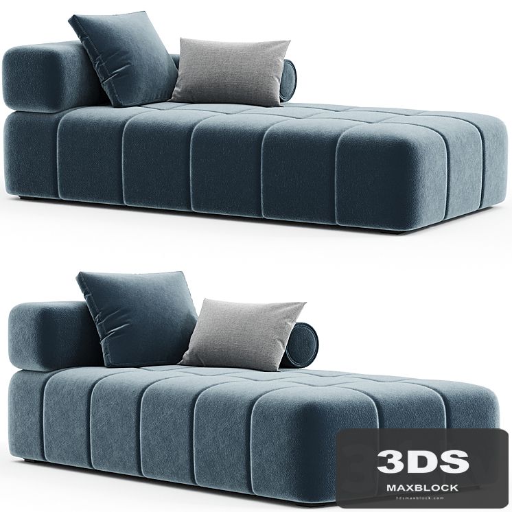 Contemporary Modular Sofa Settee in Velvet Blue Marine with metal base 01