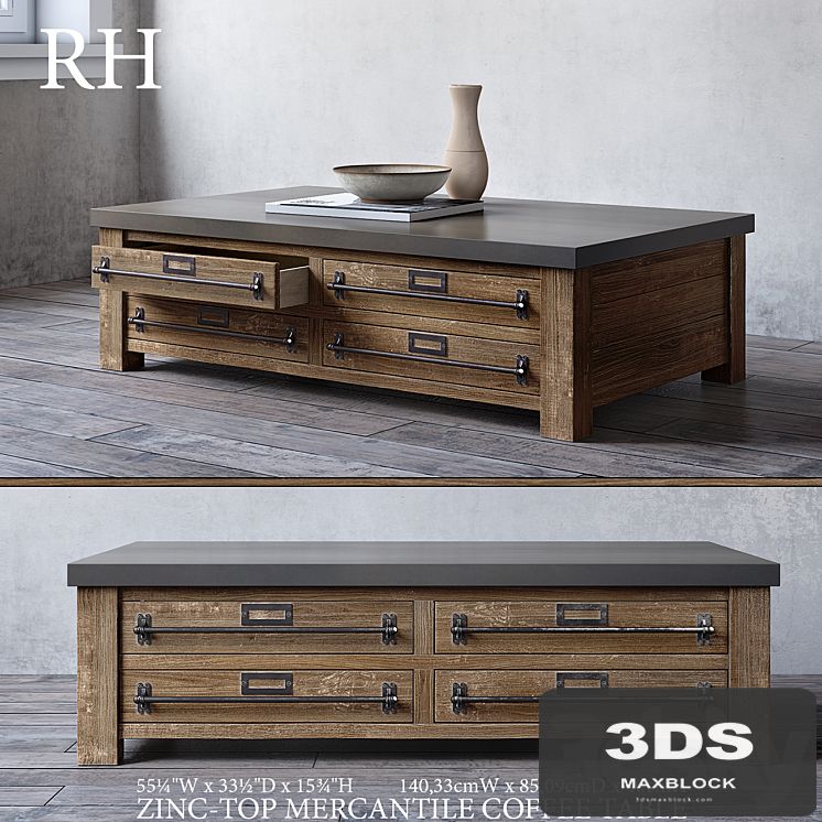 ZINC-TOP MERCANTILE COFFEE TABLE