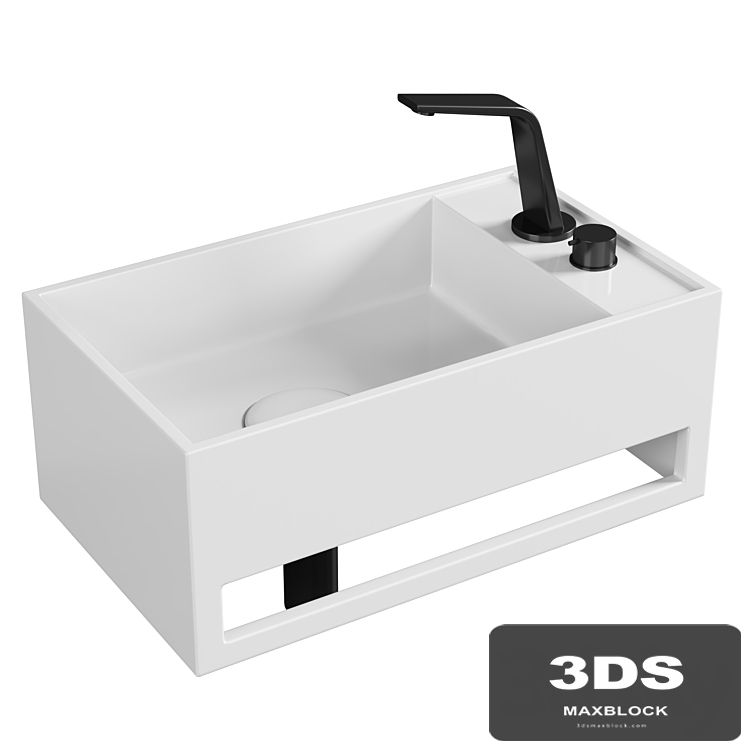 Lavabo mural PB2078 en pierre solide (Solid Surface) - 50 x 30 x 20 cm - blanc mat - avec porte-serviettes intégré