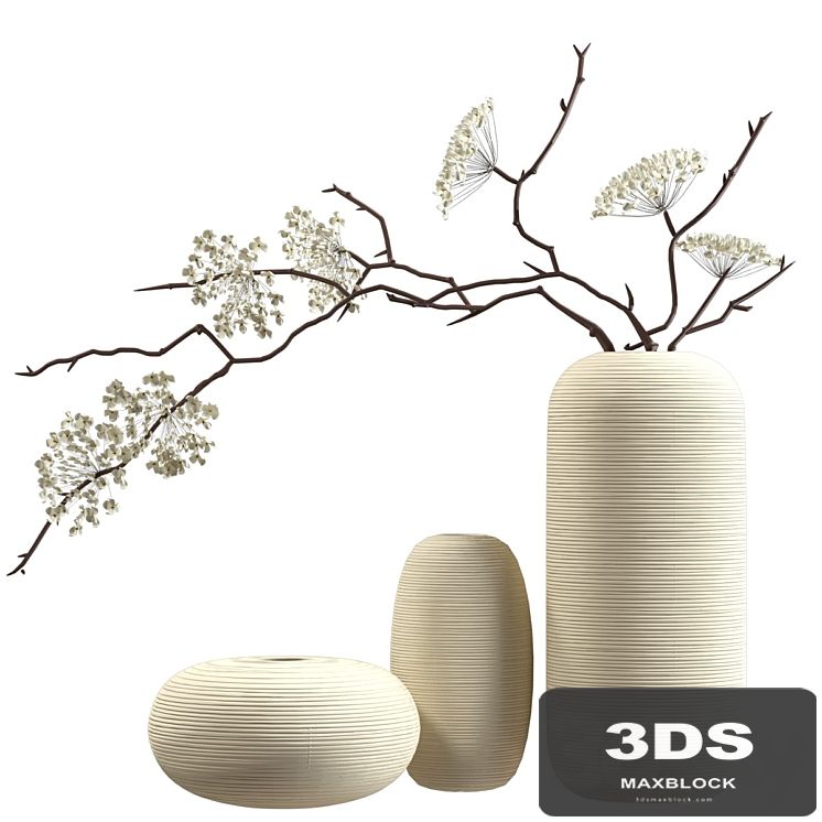 Bouquet of flowering branches in ceramic vases