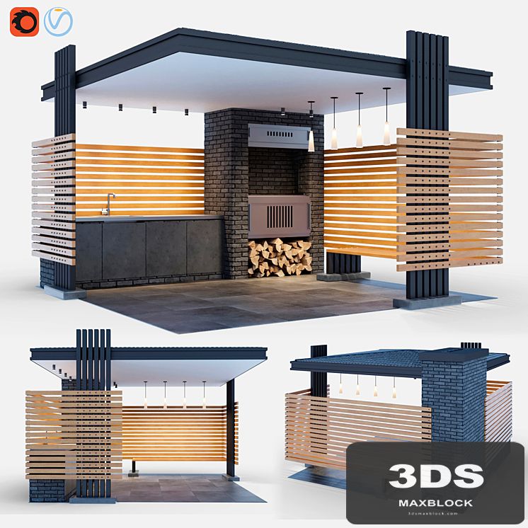 Modern gazebo with summer kitchen
