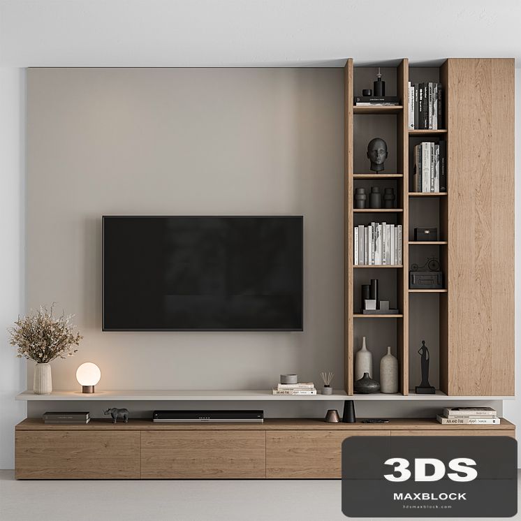TV Wall White and Wood - Set 69