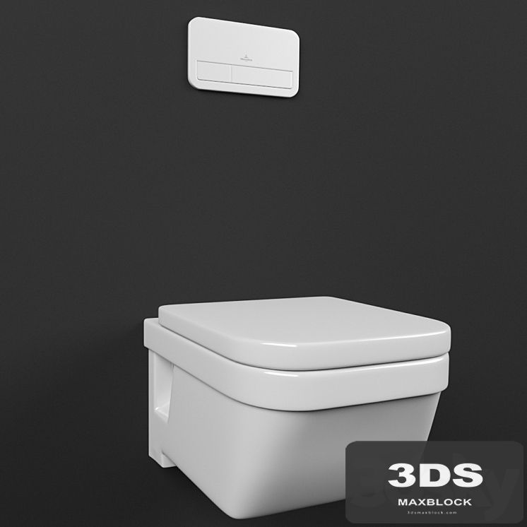 The toilet and the flush button Villeroy &amp; Boch