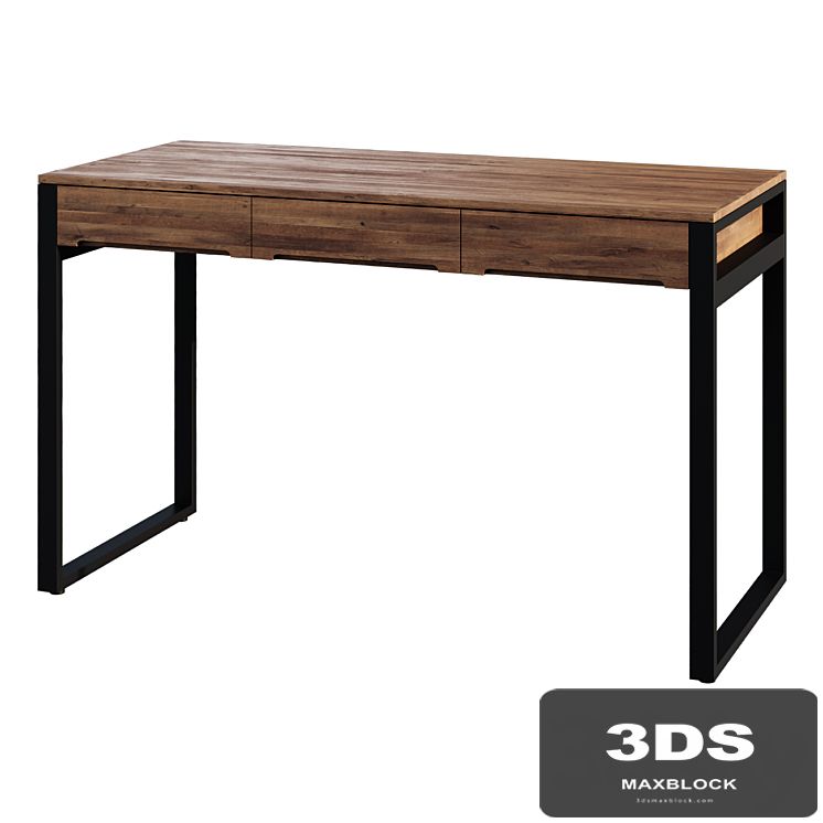 Desk Modern Wooden Natural & Black Office Desk with Drawers & Metal Legs