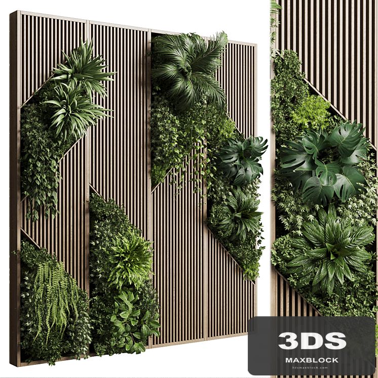 Vertical Wall Garden With Wooden frame - collection of houseplants indoor 41
