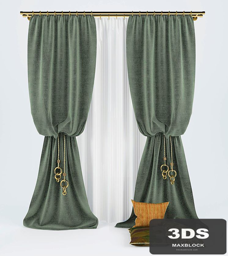 2 curtains with cushions