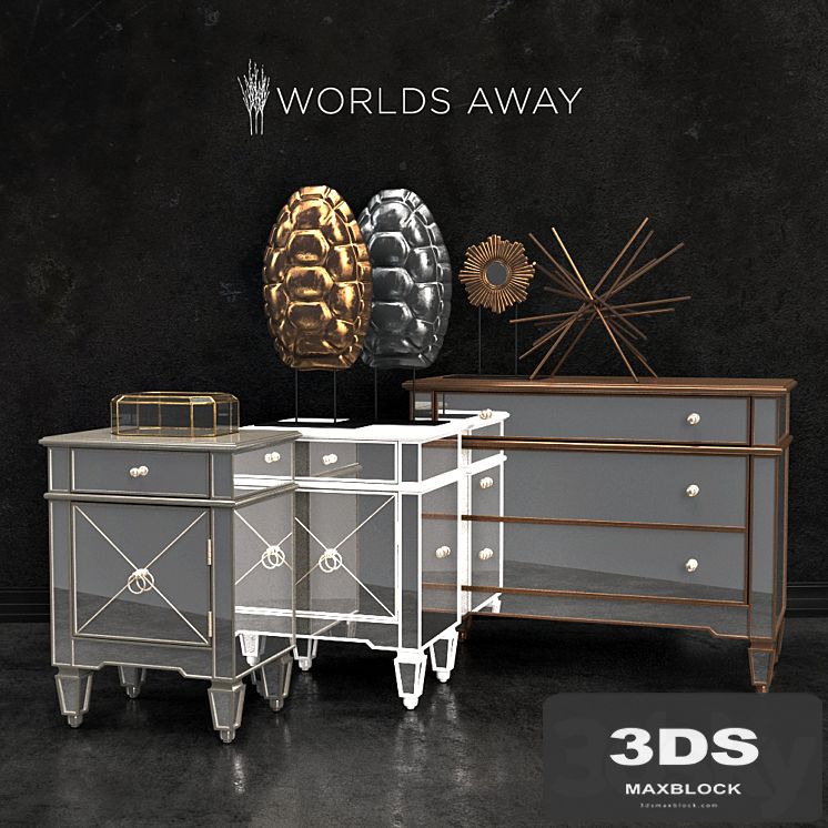 Nightstand and dresser Worlds Away + accessories