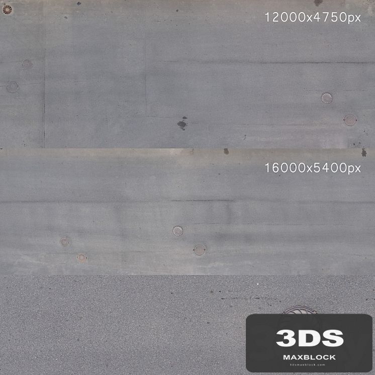 Textures of the asphalt road with manholes. 2 pcs