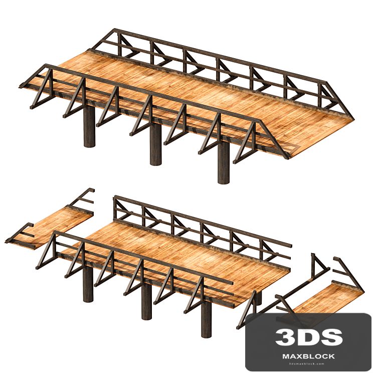 Wooden bridge over the river. Constructor