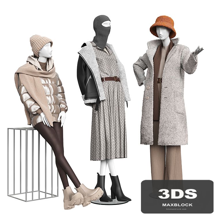Set of outerwear on mannequins