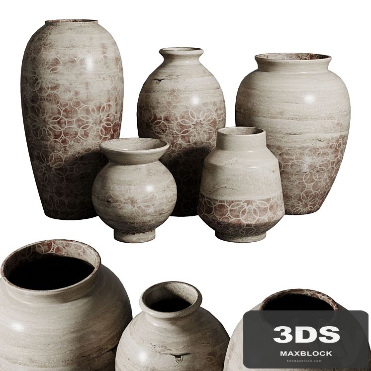 Old vase 3 material marble concrete plaster