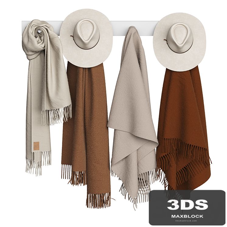 Hats and scarves on a hanger