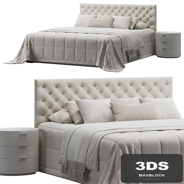 Tufted Beige Headboard Bed