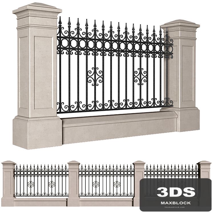 Fence in classic style with wrought iron railing.Entrance to the house.Wrought Iron Entry Gate