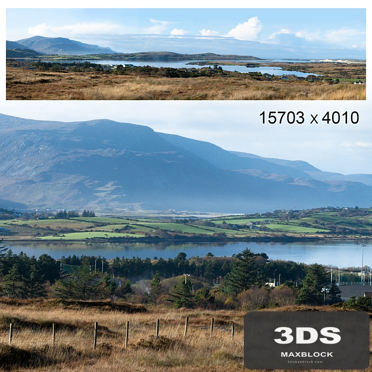 Autumn panorama. Northern Ireland. View of the mountains and the bay.