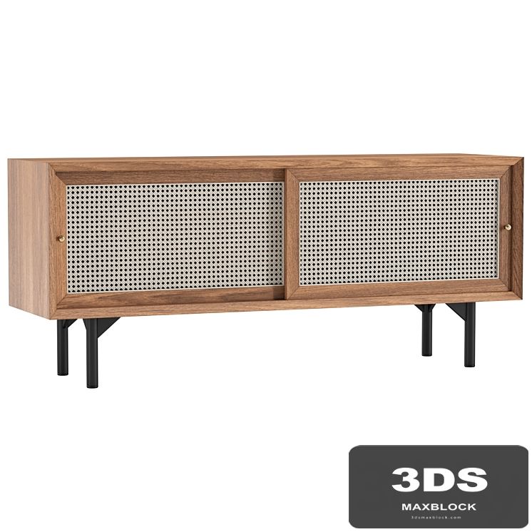 Cottage Natural TV Stand with Rattan Woven Doors