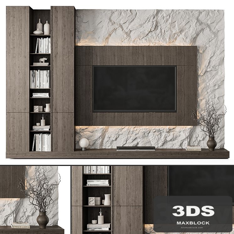 TV Wall Rock Wall and Wood - Set 78