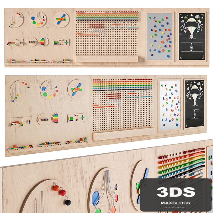 Interactive game board (busyboard) for a children's room