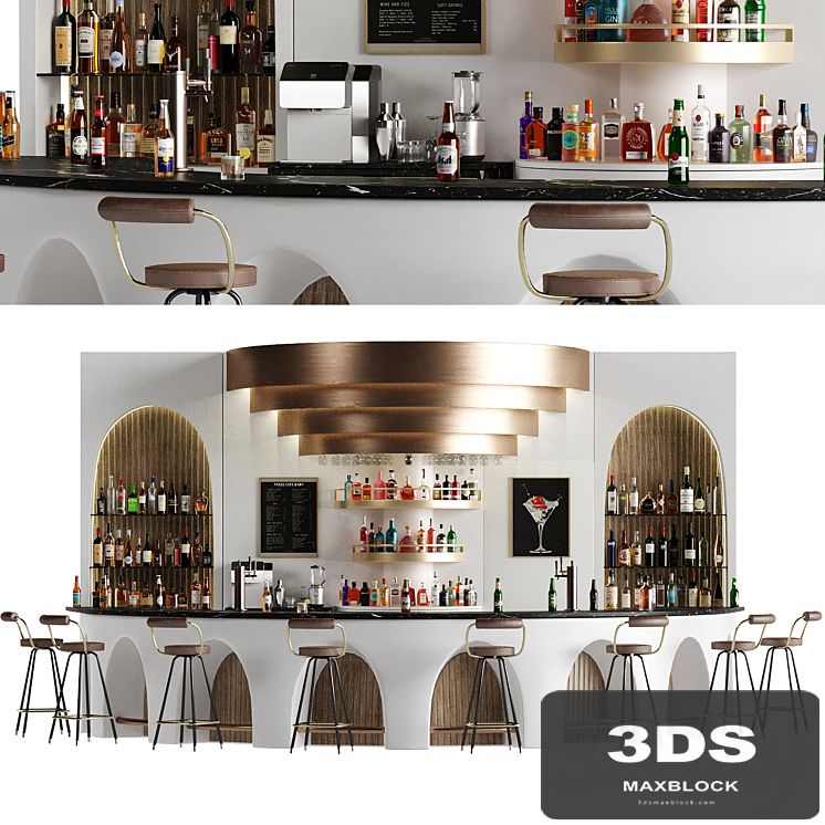Bar 14 Curve Bar (110 Bottles + Bar Objects)