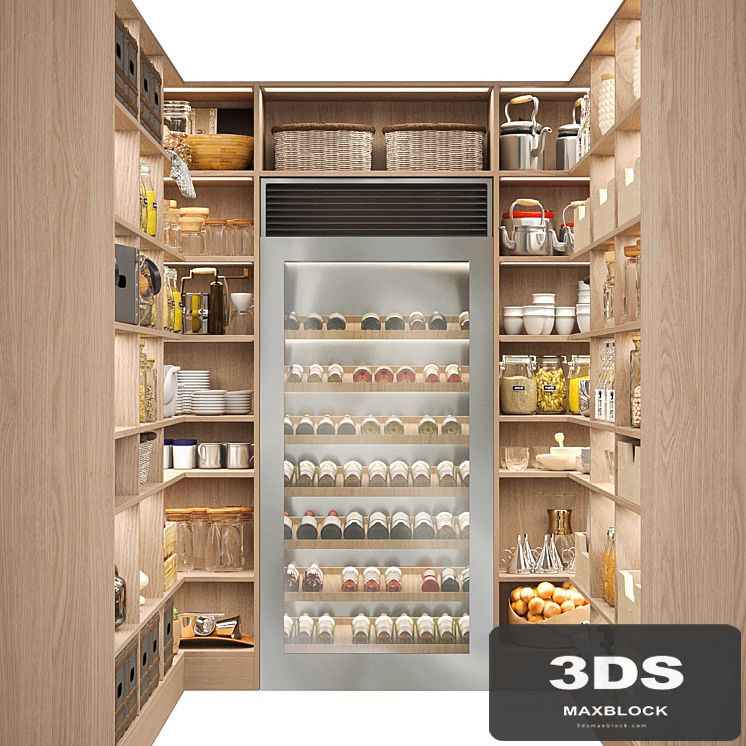 Pantry with spices, kitchen utensils