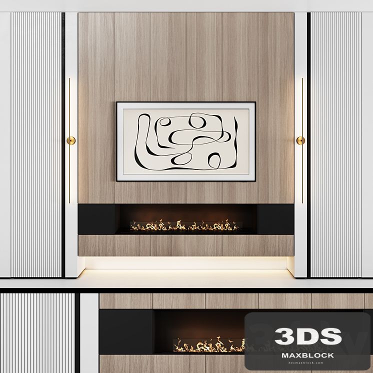 TV wall modular in modern style with decor 03