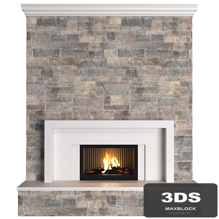 classic style Fireplace with stone wall.Stonework Fireplace modern ArtDeco