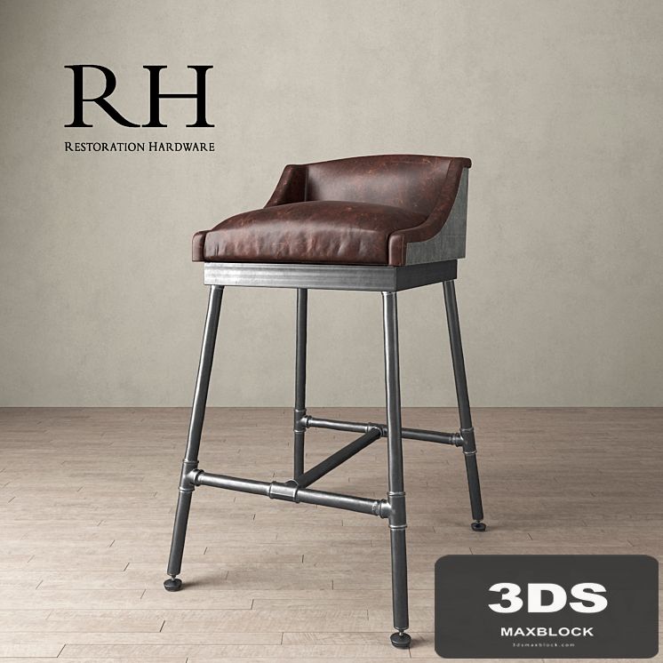 IRON SCAFFOLD LEATHER STOOL