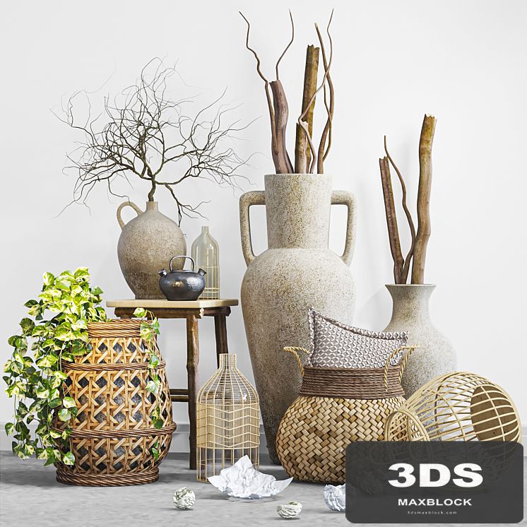 boho set with woven bamboo baskets