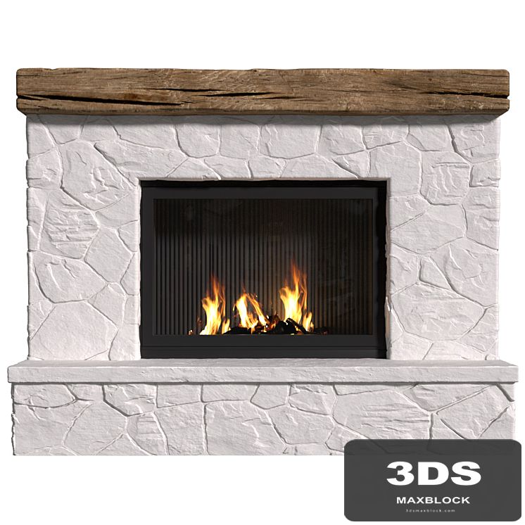 Provence style fireplace.Rock Fireplace in Country style.Rustic Farmhouse fireplace
