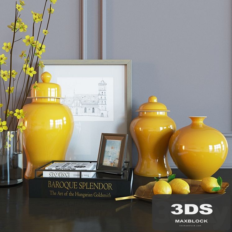 Decoration set yellow vases